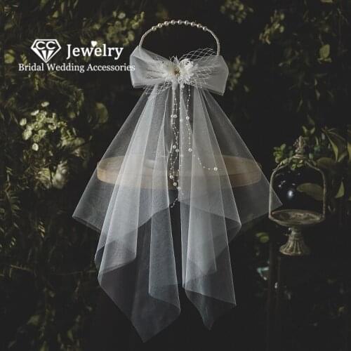 CC Princess Veils Wedding Accessories for Women Bridal Hairwear Engagement Hair Ornaments Pearl Veil Headdress Tulle Sale QS123