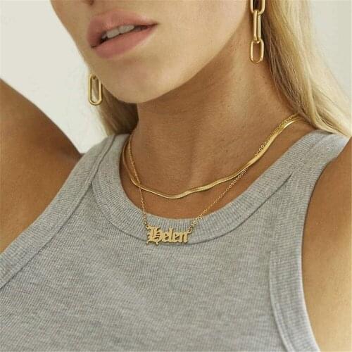 AurolaCo Snake Chain Customized Name Necklace Personalized Old English Name Necklace Stainless Steel For Women Jewelry Gift