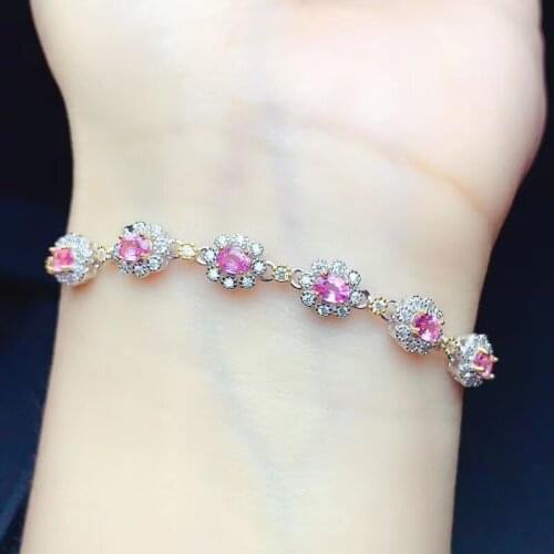 CoLife Jewelry Fashion 925 Silver Pink Sapphire Bracelet for Wedding 6 Pieces 3*4mm Pink Sapphire Silver Bracelet Gift for Wife