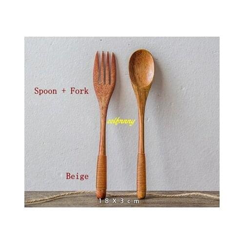 500sets/lot 18*3cm Wooden Spoon +Wood Fork Kitchen Cooking Utensil Ice Cream Coffee Tea Soup Spoon Creative Dinner Tableware
