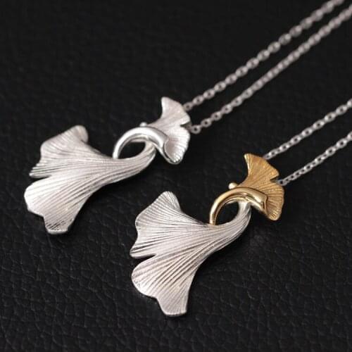 Designer S925 Pure Silver Jewelry Natural Beauty Handmade DIY Female Jewelry Double Ginkgo Leaf Necklace Wholesale