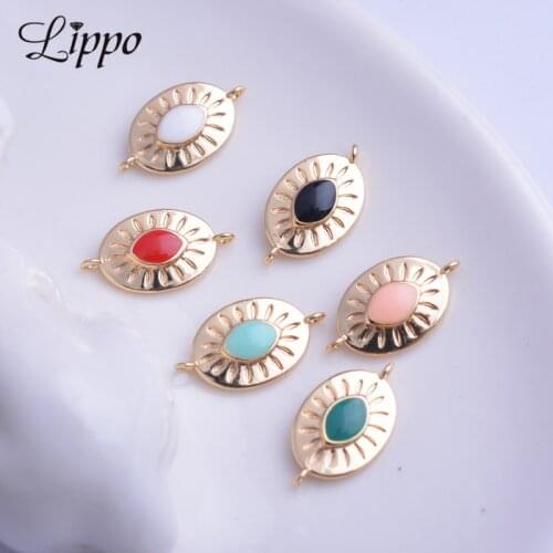 12pcs 9*17mm High-quality Copper Color Plated Eye Shape Jewelry Connector Enamelled Ellipse Charms Connetors Diy Bracelet
