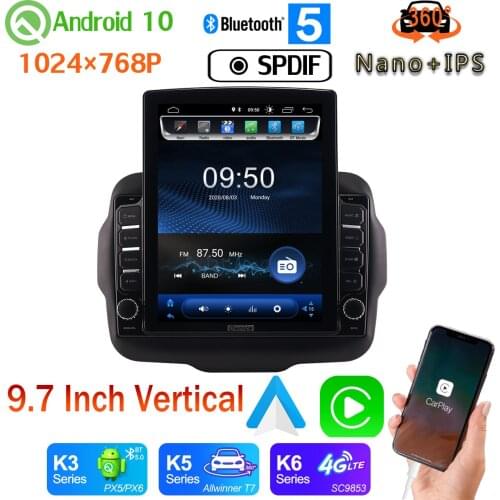 Head Unit 360 Panoramic Camera 9.7" Vertical Style Car Media GPS CarPlay Android 10 Radio For Jeep Renegade 2016-2018 PX6 4+64G