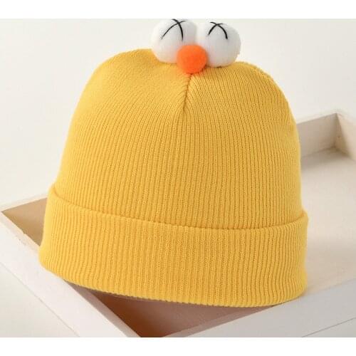 KENSHELLEY Hot Selling Children Beanie Cartoon Big Eyes Hats Candy Color Kids Plain Knitting Beanie Hats