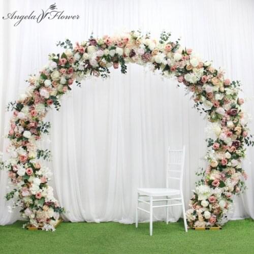 Customized Luxury Champagne Silk Flower Arrangement Artificial Flower Row Runner Wedding Arch Backdrop Decoration Flower Wall
