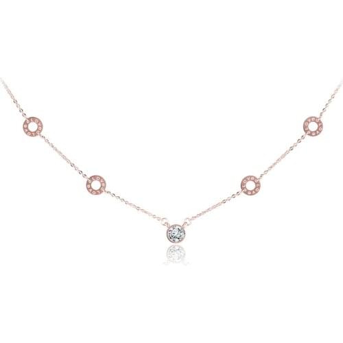 Classic Titanium Steel 5Pcs Circles Cubic Zirconia Choker Neckalce Gold Color Lovely 316L Pendants Jewelry For Women N17013