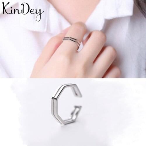 Kindey Retro Vintage Silver Color Hexagon Rings For Women Engagement Rings Open Finger Jewelry