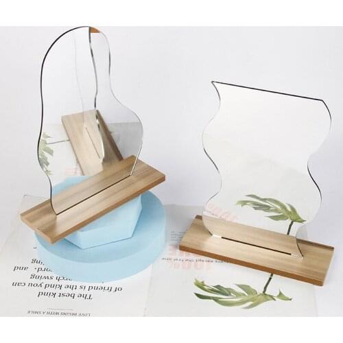 Korean Wavy Makeup Mirror with Base Irregular Bedroom Table Mirror Rimless Women Beauty Mirrors Home Decor Supplies Espejo