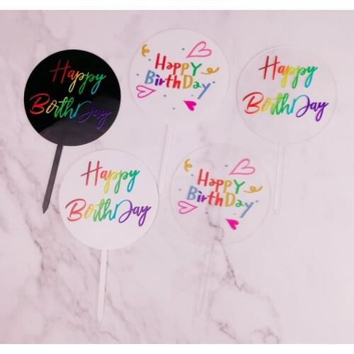Colorful Happy Birthday Cake Topper Acrylic Birthday Cupcake Toppers Flags for Baby Birthday Party Cake Decorations Baby Shower