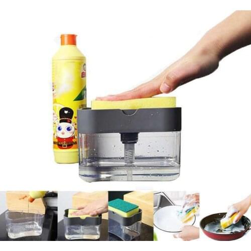 Kitchen Dishwasher Detergent Liquid Press Dispenser Box with Sponge Cleaning Pad