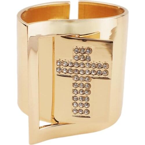 MANILAI Cross Rhinestone Design Big Cuff Bangle Bracelet For Women High Quality Costume Statement Bracelet Jewelry