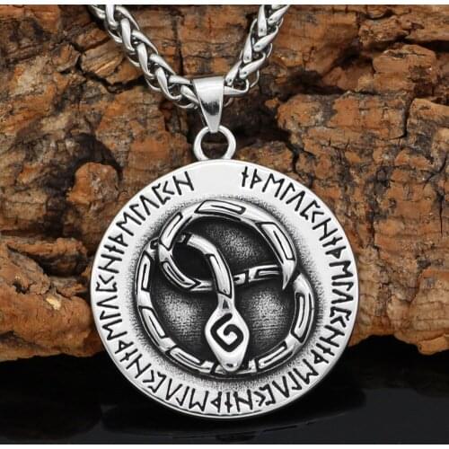 Noridc Viking Snake Rune Stainless Steel Necklace For Men With Valknut Gift Bag
