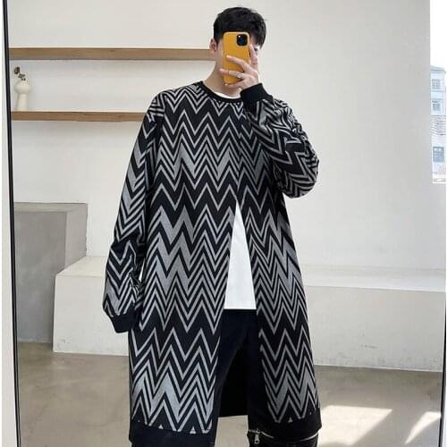 Men Front Split Long Design Casual Pullover Sweatshirt Male Streetwear Hip Hop Vintage Hoodie Sweatshirt Stage Clothing