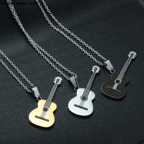 Unisex Music Stainless Steel Chain Guitar Pendant Necklace Punk Rock Music Jewelry Necklaces Fashion Women Men Accessories