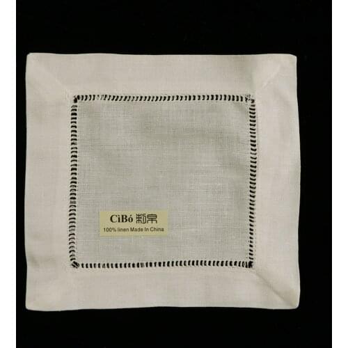 N022-6: 120 pieces Beige Linen Hemstitched Cocktail Napkins 6" X 6" Ladder Hem Stitch Cloth Napkin Coasters