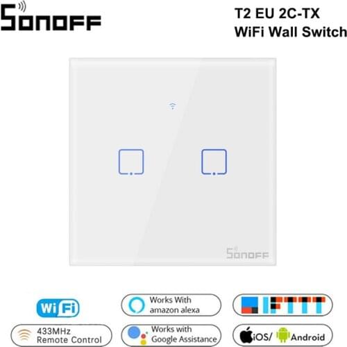 Sonoff T2 EU 2C TX Smart Wifi Wall Touch Switch With Border 433 RF/Voice/APP/Touch Control Smart Home Work With Google Alexa