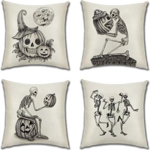 Halloween Throw Pillowcase Spider Cat Bat Pumpkin Skull Printed Cushion Cover 45x45cm Holiday Party Favor Gift Decorations Decor