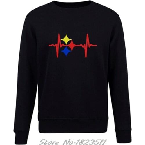 New Fashion Men Fleece pullover Sweatshirt Steelers Heart Beat Design Hoodie Hip Hop Jacket Tops Harajuku Streetwear