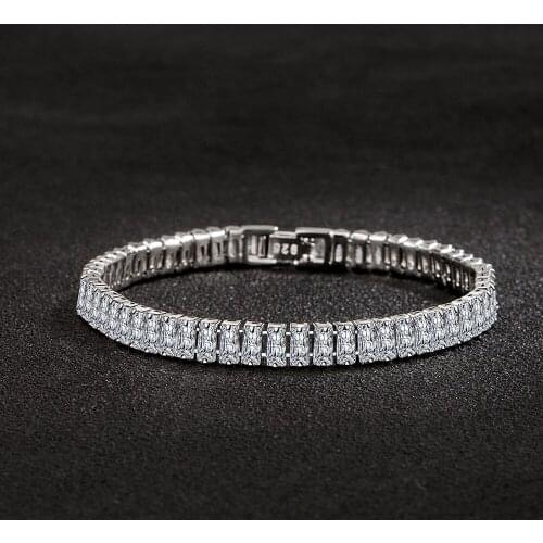 New Arrival 100% 925 Sterling Silver Trendy Shiny Rectangle CZ Zircon Ladies Bracelet Bridal Jewelry Sets Hot Sell Gifts