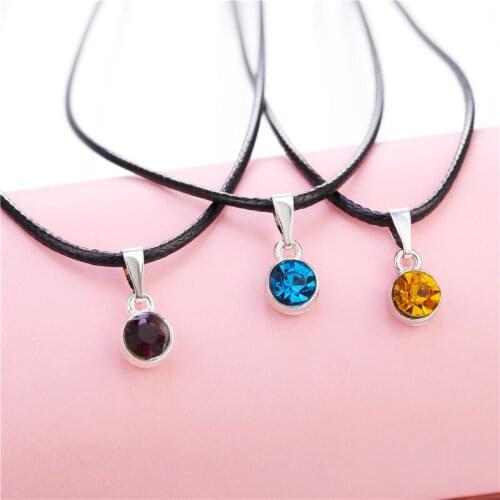 JUYA 5 PCs 12 color 1. 5mm long necklace 45cm Crystal birthstone Cz rhinestones black leather rope Necklace Pendant For Women