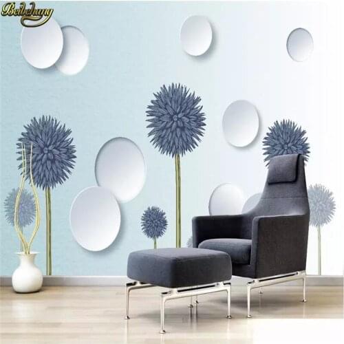 Beibehang Custom 3d wallpaper mural simple modern light blue dandelion circle 3D solid background wall papers home decor