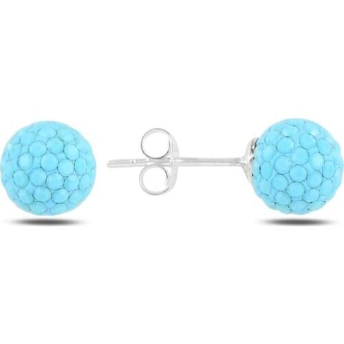 Silverlina Silver Ball Crystal Stone Earrings