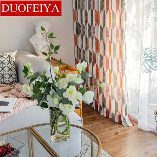 Modern Minimalist CurtainsPolyester Cotton Printed Curtains for Living Dining Room Bedroom Orange Blue Two Colors Be Customized