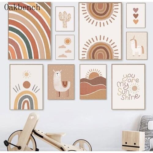 Sunshine Rainbow Prints Deer Nursery Canvas Painting Baby Poster Boho Wall Art Print Nordic Wall Pictures Kids Room Decoration