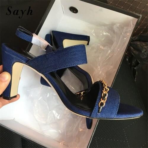 Luxury Brand Women Sandals Open Toe High Heels Denim Jeans Pumps Shoes High Heels Pumps Shoes Black Shoes
