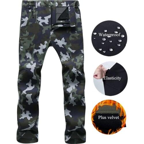 Outdoor Camping Hiking Pants Men Women Warm Winter Thicken Fleece Softshell Waterproof Pants Mountaineering Trekking Trousers