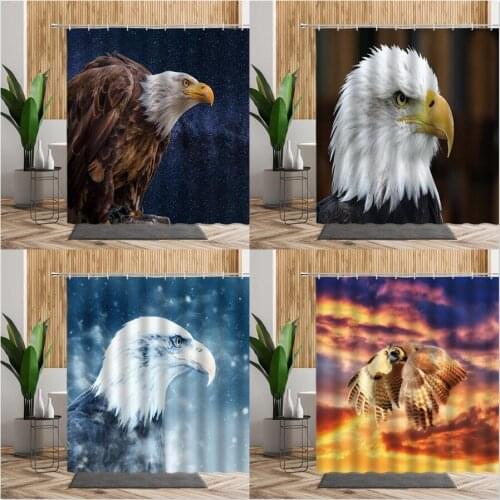 Animal Birds Shower Curtain Eagle Photo Creative Bathroom Bath Decor Personality Backdrop Fabric Waterproof Printed Curtains Set