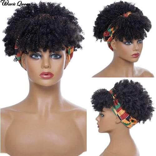 Womens Heat Resistant Short With Bags Black Kinky Curly Wigs Synthetic For Black Female Natural Wig with Afro Curls Wigs