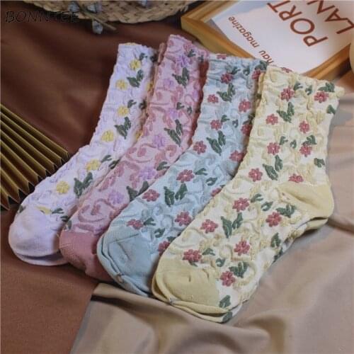 Socks Women Vintage Middle Tube Spring Ins Print Lovely Casual Design Daily Harajuku Sweet Stylish Newly Hot Sale Ulzzang Kawaii