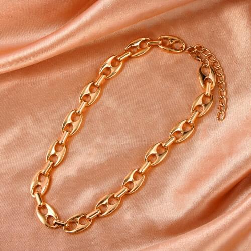 JUST FEEL Womens Pig Nose/Coffee Beans Twisted Choker Necklaces Minimalist Chunky Gold Color Chain Necklaces Collar Jewelry