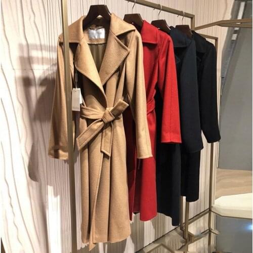 2021 autumn and new fashion water ripple pure camel wool womens woolen coat winter