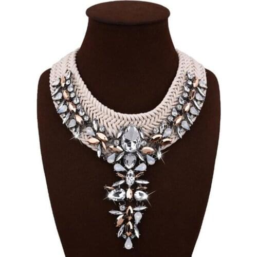 DiLiCa Vintage Necklace Women Crystal Flower Statement Pendant Necklace Bohemian Hand-knit Choker Collar Necklaces Pendants