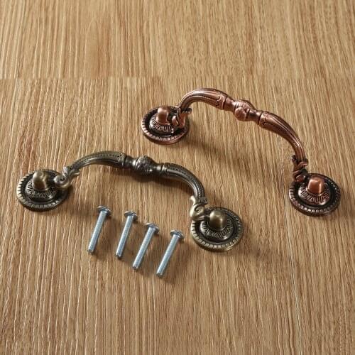 1set Antique Bronze Dresser Cabinet Drawer Door Knob Red Brass Kitchen Wardrobe Cupboard Pull Handle screws Europe style decro