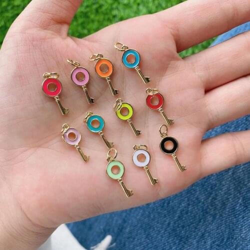 10Pcs,Wholesale New!!! Enamel Key Pendant Lockkey Charms For DIY Bracelet Necklace Making