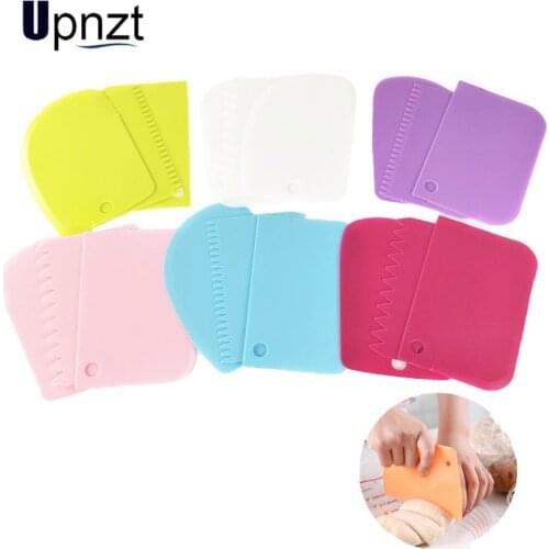 3Pcs/set Plastic Dough Knife Cream Scraper Spatula Baking Pastry Decorating Tools Plain Smooth Jagged Edge Spatulas Cake Tools