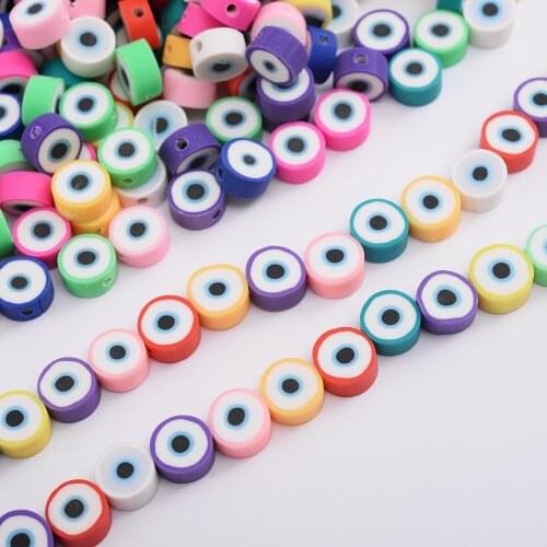 30Pcs/lot Round Evil Eye Polymer Clay Beads Multicolor Spacer Loose Beads For Jewelry Making DIY Needlework Fashion Accesories