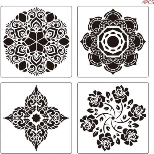 4pcs/set Mandala Stencil Wall Painting DIY Drawing Template Floor Tiles Funiture 24BB