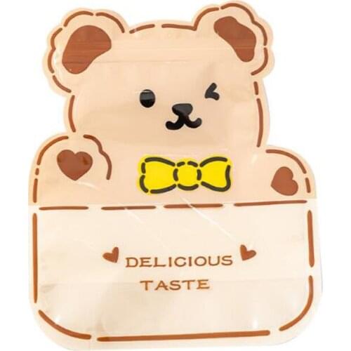 50pcs Cute Bear Shaped Zipper Bag Nougat Packaging Bag Candy Cookie Biscuit Storage Bag Baking DIY Packaging