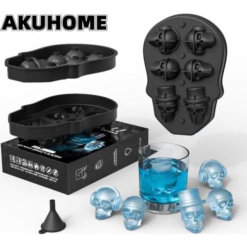 6-hole Skull Halloween Party Chocolate Ice Tray with Lid 6-cell Skull Ice Mold Molds Silicone