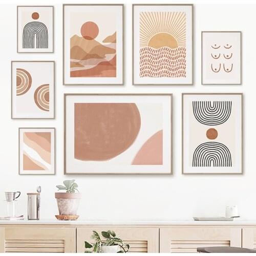 Abstract Lines Shapes Retro Sun Boho Nordic Posters And Prints Wall Art Canvas Painting Wall Pictures For Living Room Decor