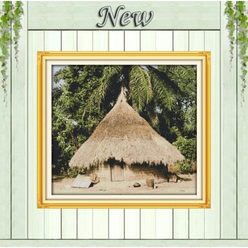 African local house cabin Scenery Painting 11CT Counted print on Canvas DMC 14CT Cross Stitch diy Embroidery kits Needlework Set