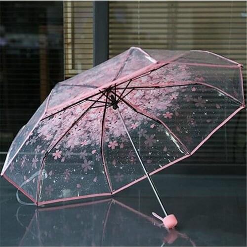 Anti-UV Sun/Rain Umbrella Transparent Clear Umbrella Cherry Blossom Mushroom Apollo Sakura Lady Girl Umbrellas Pink