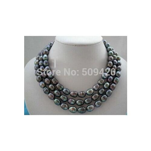 Free shipping >>> AMAZING 50" 11-13mm genuine peacock black baroque freshwater pearls necklace