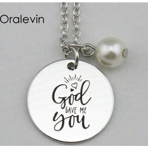 GOD GAVE ME YOU Inspirational Hand Stamped Engraved Charm Custom Pendant Link Chain Necklace Gift Jewelry,10Pcs/Lot, #LN2333