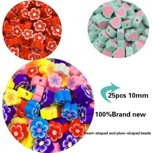 25pcs 10 mm heart-shaped and plum-shaped beads Polymer clay beads mixed color polymer clay spacer beads