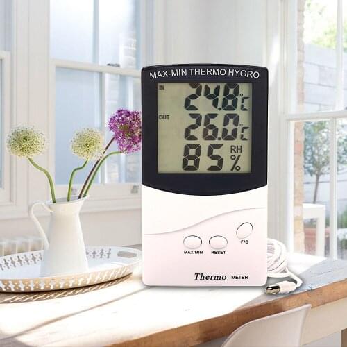 Digital Thermometer Humidity Meter Home Room Indoor Outdoor Hygrometer with LCD Clear Display Sensor Probe Standing Station